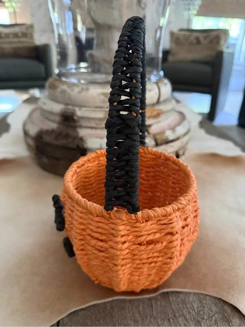 Brand NWT Handwoven Orange Pumpkin Basket